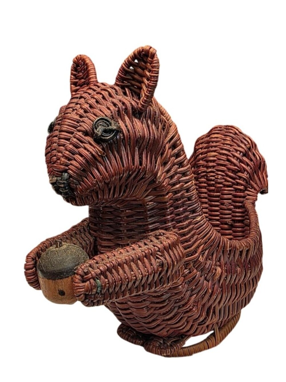 Vintage Squirrel Decorative Basket Figural Squirrel Holding Acorn Rustic Prim